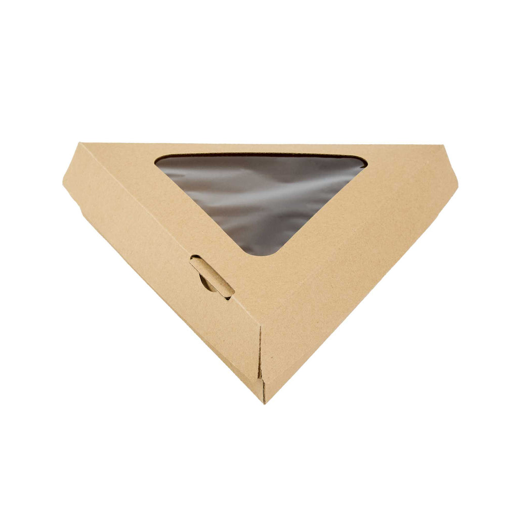 Eco Tek Kraft Paper Corrugated Pizza Slice Box - Clamshell, with PLA Window - 8 1/4" x 9 1/4" x 2" - 50 count box