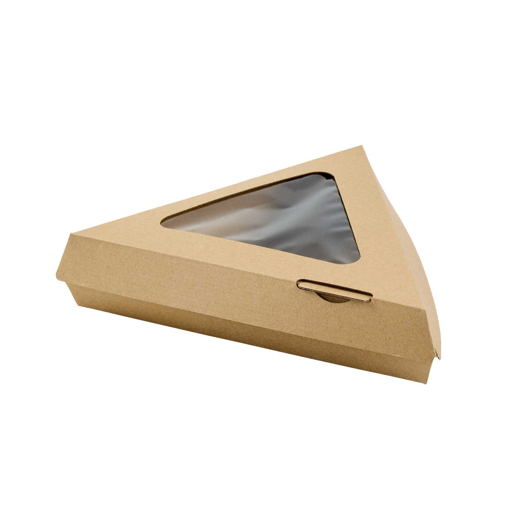 Eco Tek Kraft Paper Corrugated Pizza Slice Box - Clamshell, with PLA Window - 8 1/4" x 9 1/4" x 2" - 50 count box