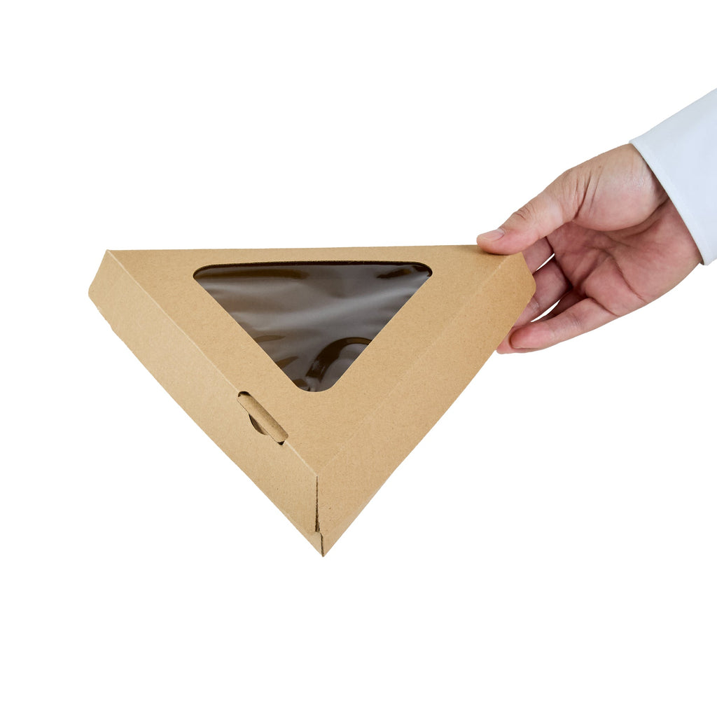 Eco Tek Kraft Paper Corrugated Pizza Slice Box - Clamshell, with PLA Window - 8 1/4" x 9 1/4" x 2" - 100 count box