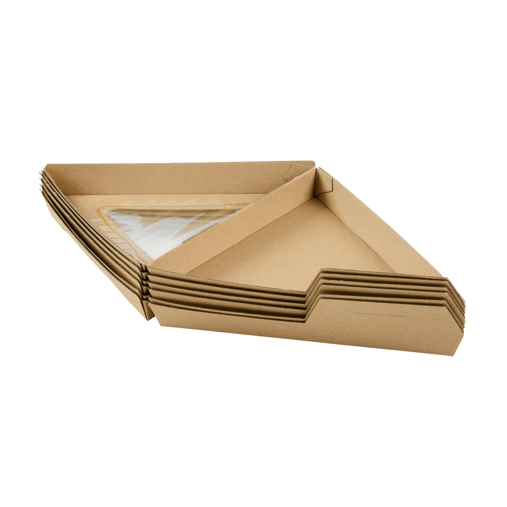 Eco Tek Kraft Paper Corrugated Pizza Slice Box - Clamshell, with PLA Window - 8 1/4" x 9 1/4" x 2" - 100 count box
