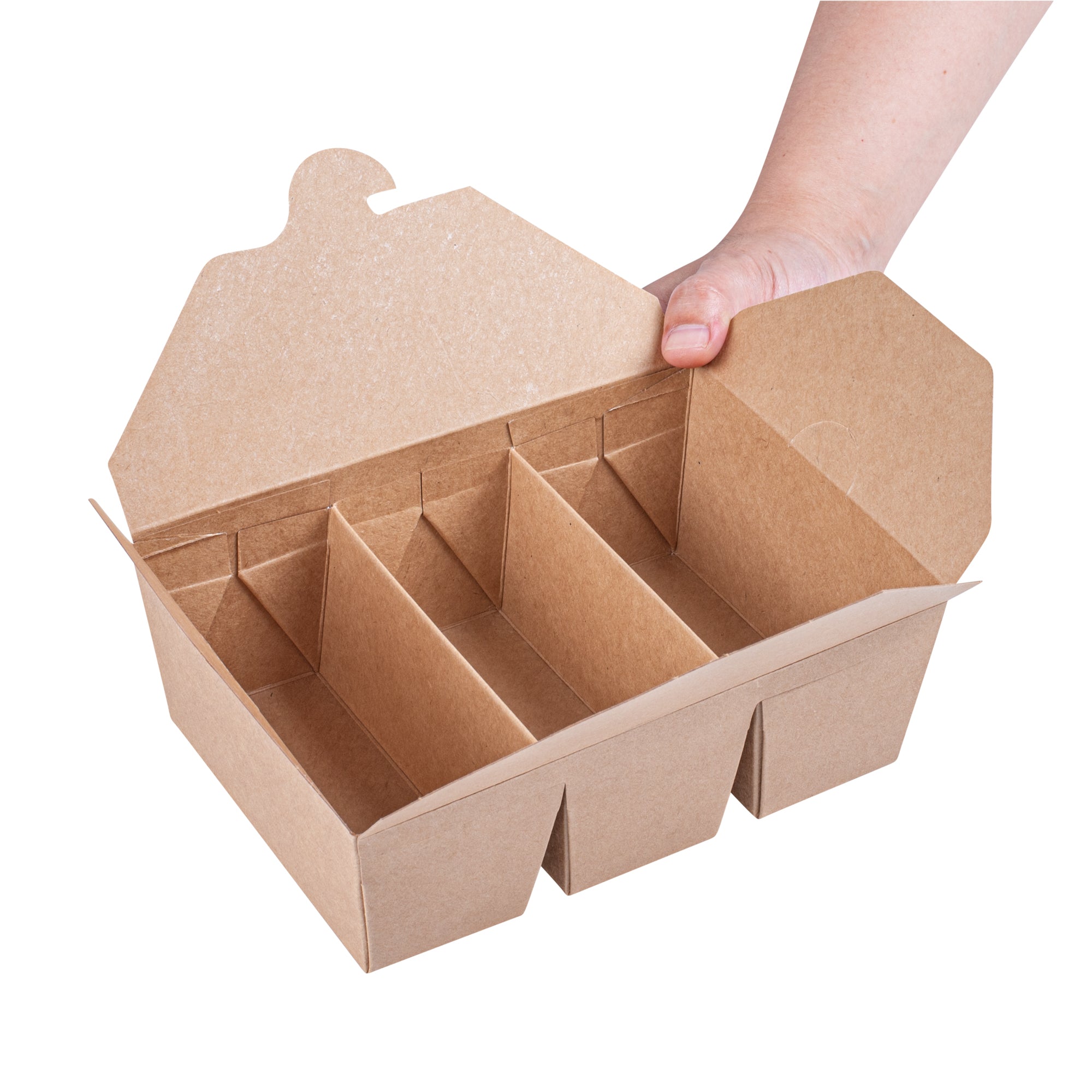 Bio Tek Kraft Paper Taco Take Out Container - 3 Compartments - 7 1/2" x 5 1/2" x 2" - 100 count box
