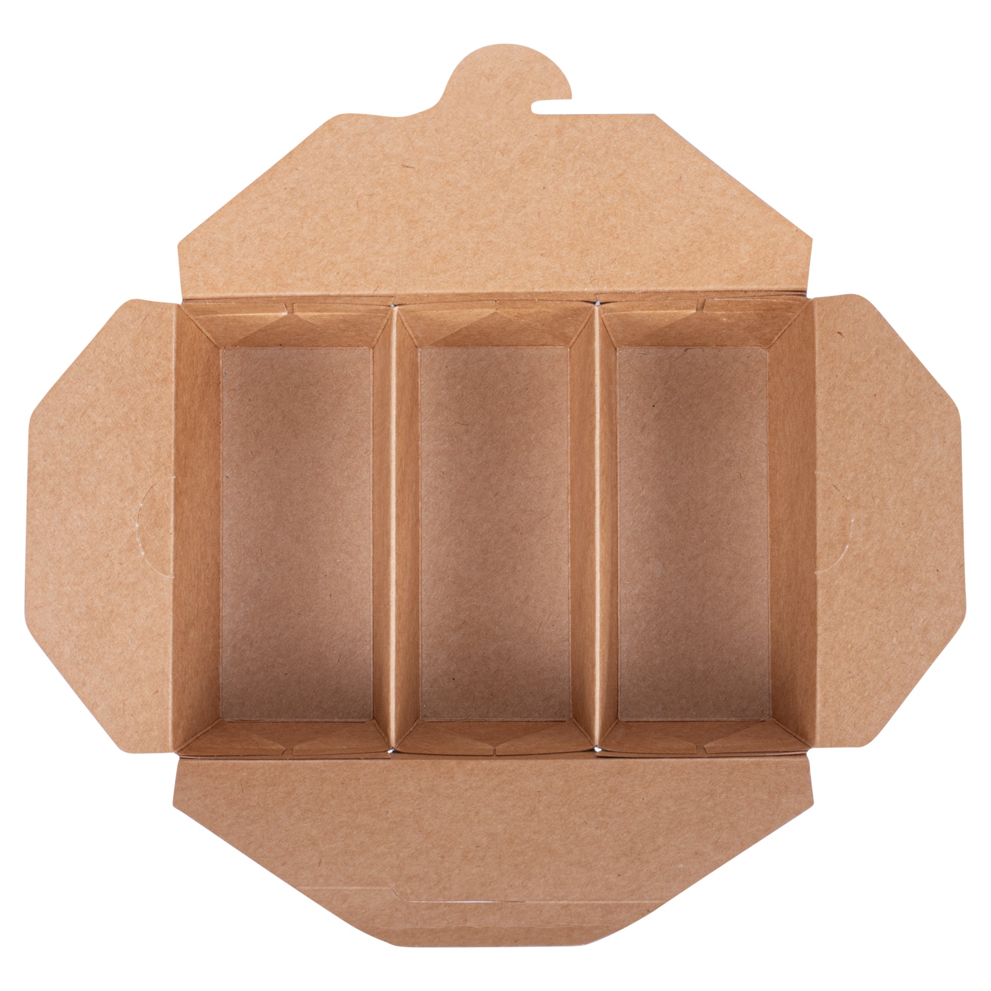 Bio Tek Kraft Paper Taco Take Out Container - 3 Compartments - 7 1/2" x 5 1/2" x 2" - 100 count box