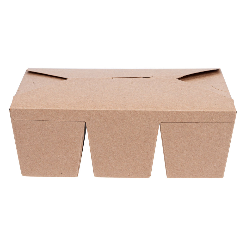 Bio Tek Kraft Paper Taco Take Out Container - 3 Compartments - 7 1/2" x 5 1/2" x 2" - 100 count box