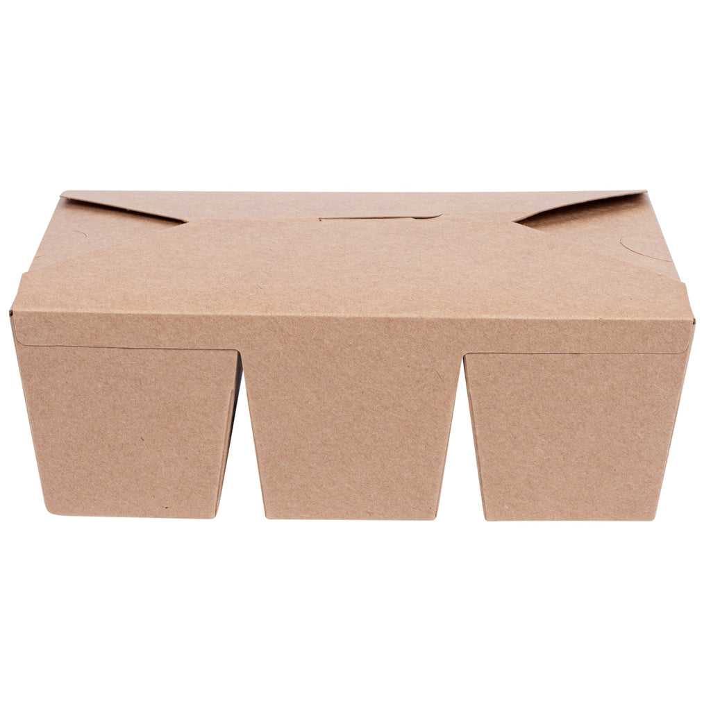 Sustain Kraft Paper Taco Take Out Container - with PLA Lining, Compostable, 3 Compartments - 7 1/2" x 5 1/2" x 2" - 100 count box