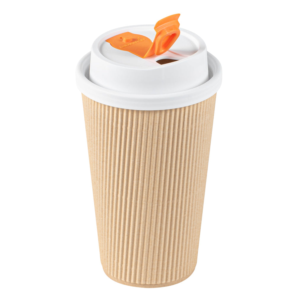 Restpresso White Plastic Lid - with Hinged Spout Cover, Fits 8, 12, 16 and 20 oz Coffee Cups - 25 count box