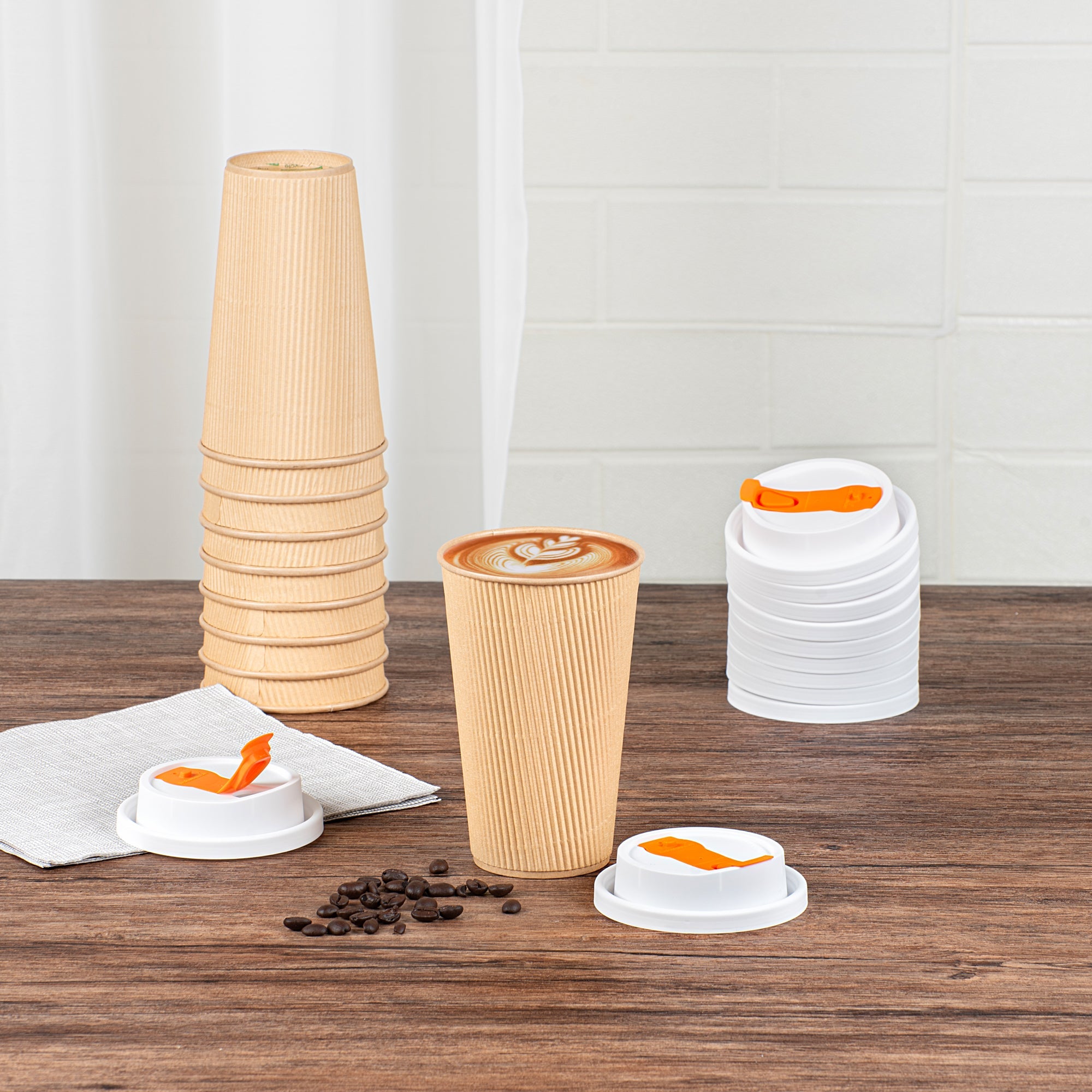 Restpresso White Plastic Lid - with Hinged Spout Cover, Fits 8, 12, 16 and 20 oz Coffee Cups - 25 count box