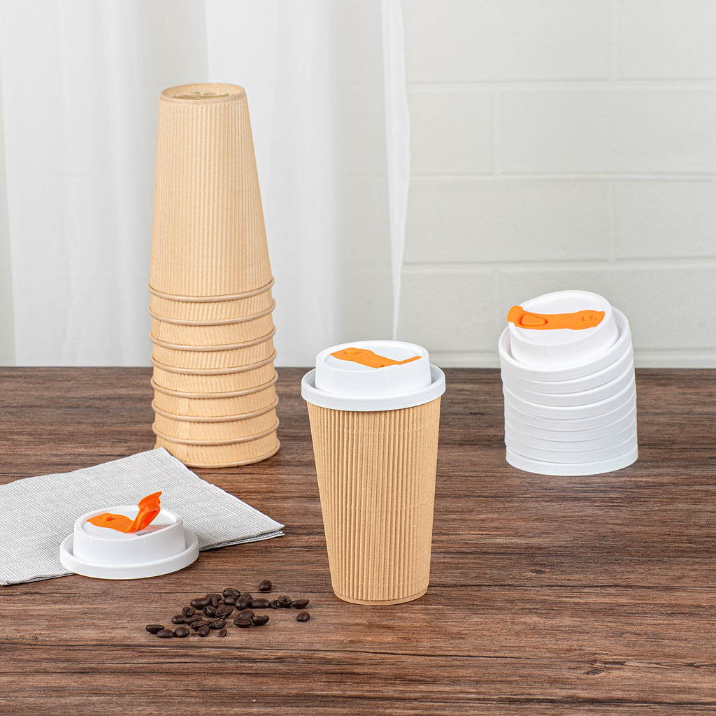 Restpresso White Plastic Lid - with Hinged Spout Cover, Fits 8, 12, 16 and 20 oz Coffee Cups - 25 count box