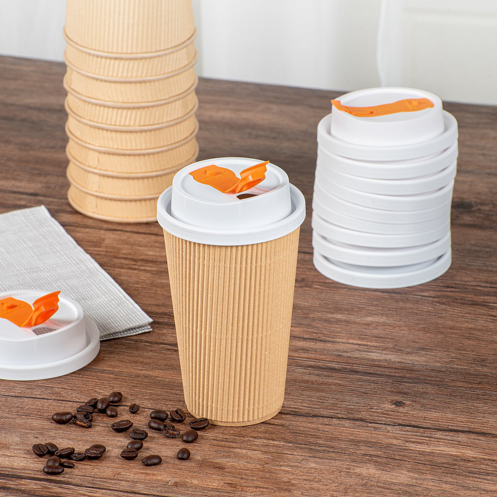Restpresso White Plastic Lid - with Hinged Spout Cover, Fits 8, 12, 16 and 20 oz Coffee Cups - 500 count box