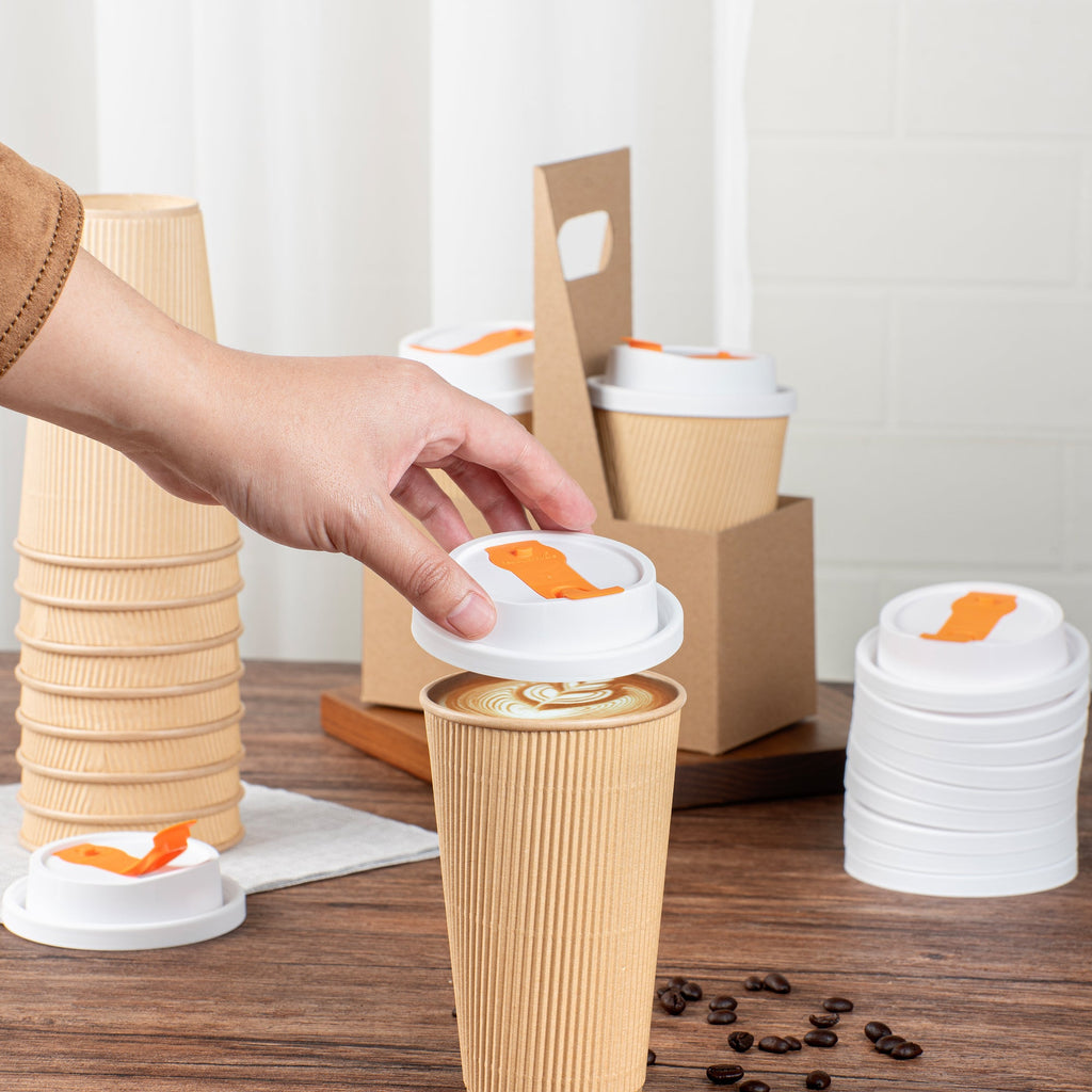 Restpresso White Plastic Lid - with Hinged Spout Cover, Fits 8, 12, 16 and 20 oz Coffee Cups - 500 count box