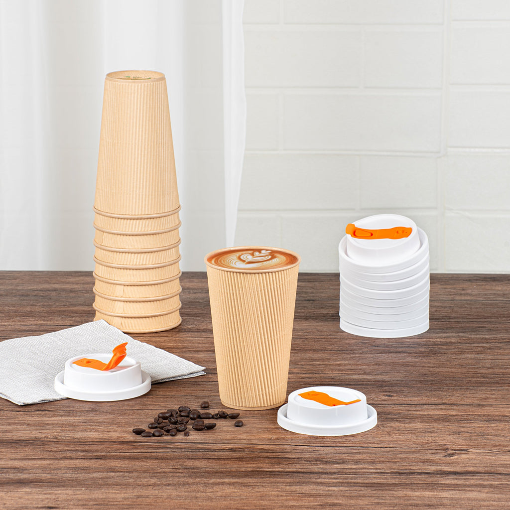 Restpresso White Plastic Lid - with Hinged Spout Cover, Fits 8, 12, 16 and 20 oz Coffee Cups - 500 count box