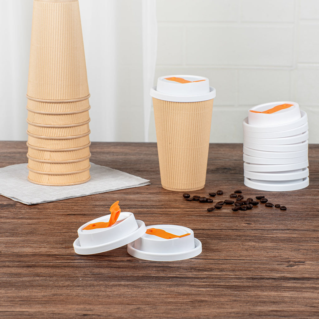 Restpresso White Plastic Lid - with Hinged Spout Cover, Fits 8, 12, 16 and 20 oz Coffee Cups - 500 count box