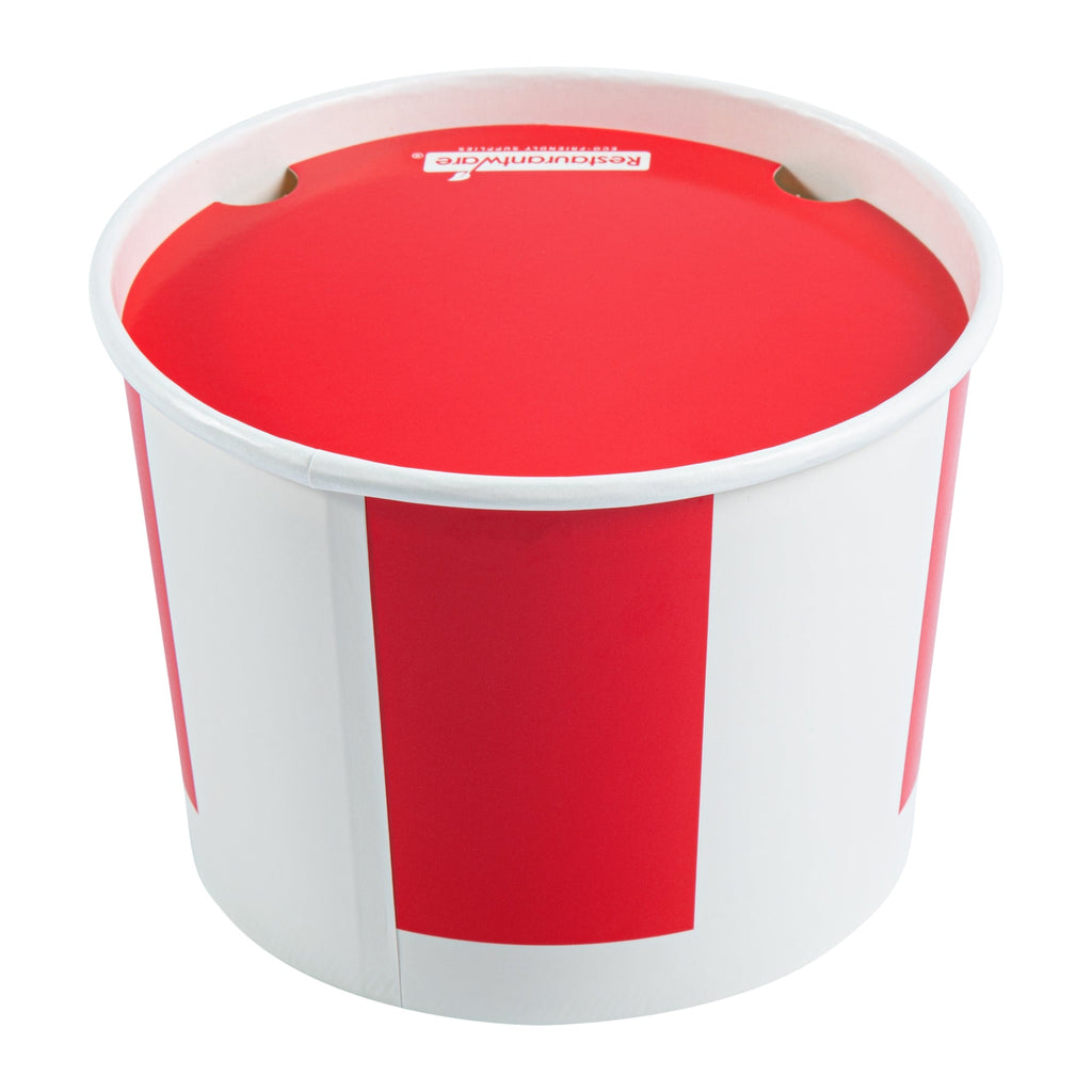 Bio Tek 64 oz Red and White Paper Chicken Bucket - with Lid - 100 count box