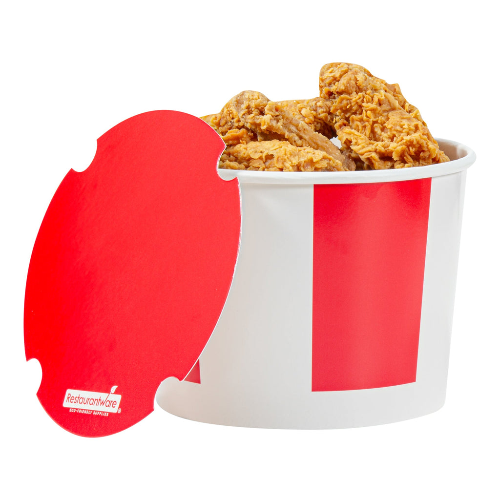 Bio Tek 64 oz Red and White Paper Chicken Bucket - with Lid - 25 count box