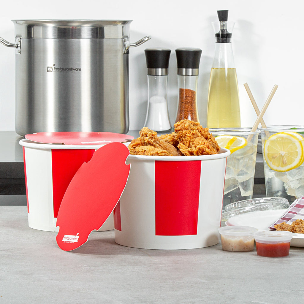 Bio Tek 64 oz Red and White Paper Chicken Bucket - with Lid - 25 count box
