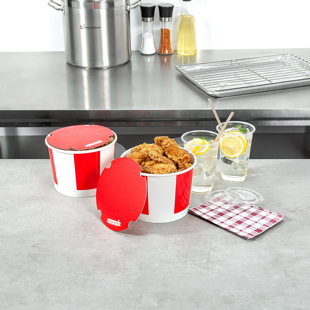 Bio Tek 64 oz Red and White Paper Chicken Bucket - with Lid - 25 count box