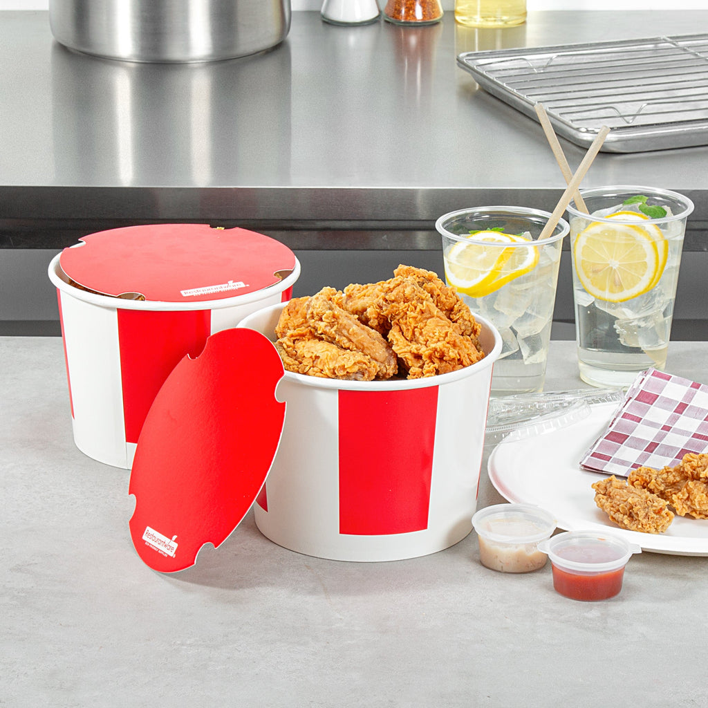 Bio Tek 64 oz Red and White Paper Chicken Bucket - with Lid - 100 count box