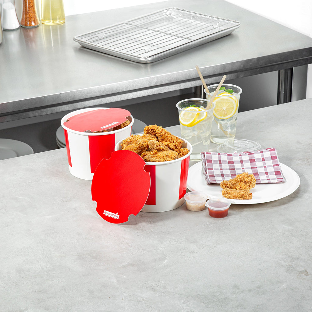 Bio Tek 64 oz Red and White Paper Chicken Bucket - with Lid - 100 count box