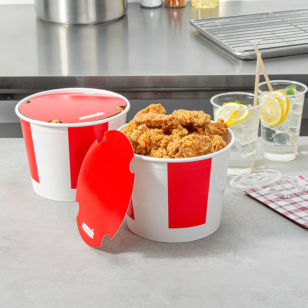 Bio Tek 85 oz Red and White Paper Chicken Bucket - with Lid - 25 count box