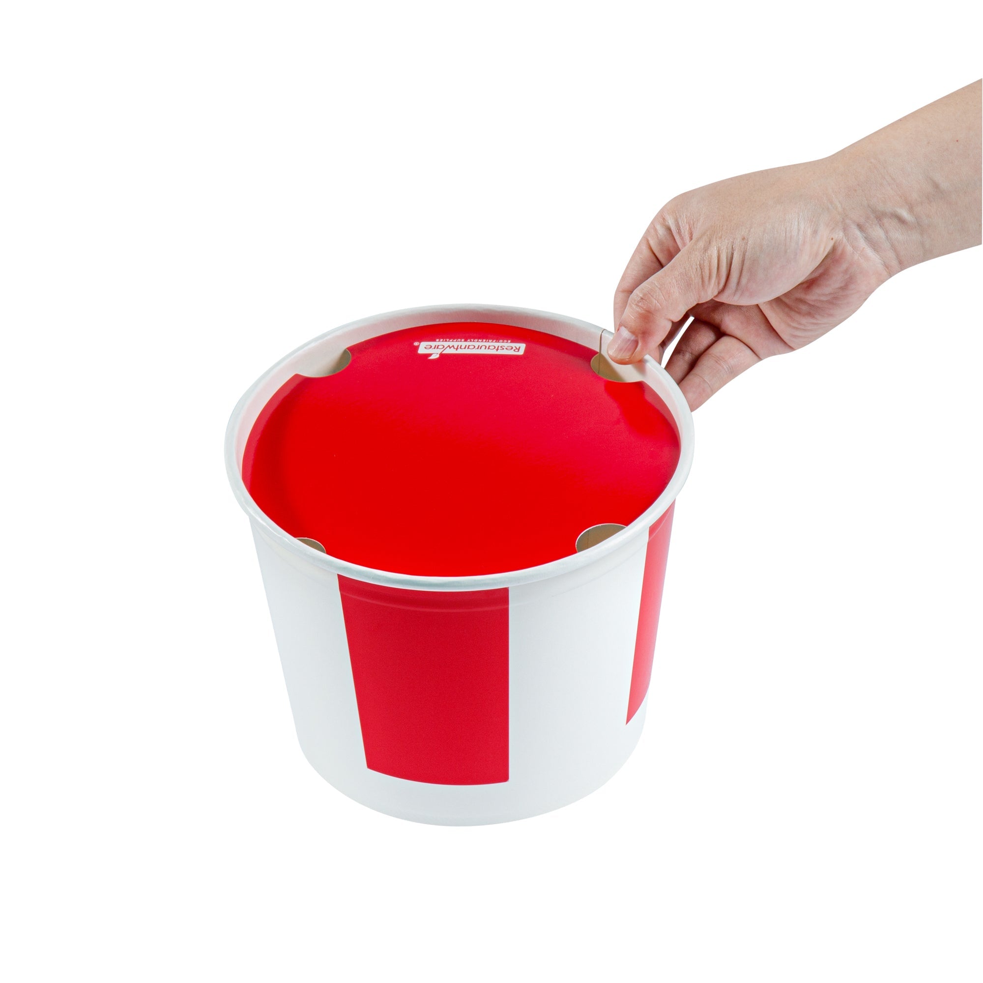 Bio Tek 85 oz Red and White Paper Chicken Bucket - with Lid - 25 count box