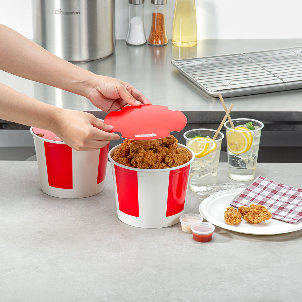 Bio Tek 85 oz Red and White Paper Chicken Bucket - with Lid - 25 count box