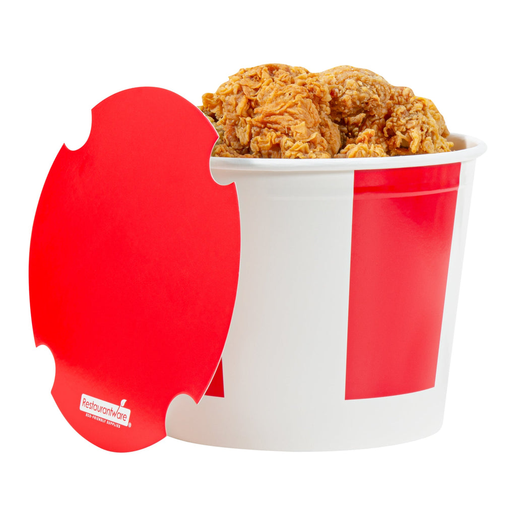 Bio Tek 85 oz Red and White Paper Chicken Bucket - with Lid - 100 count box