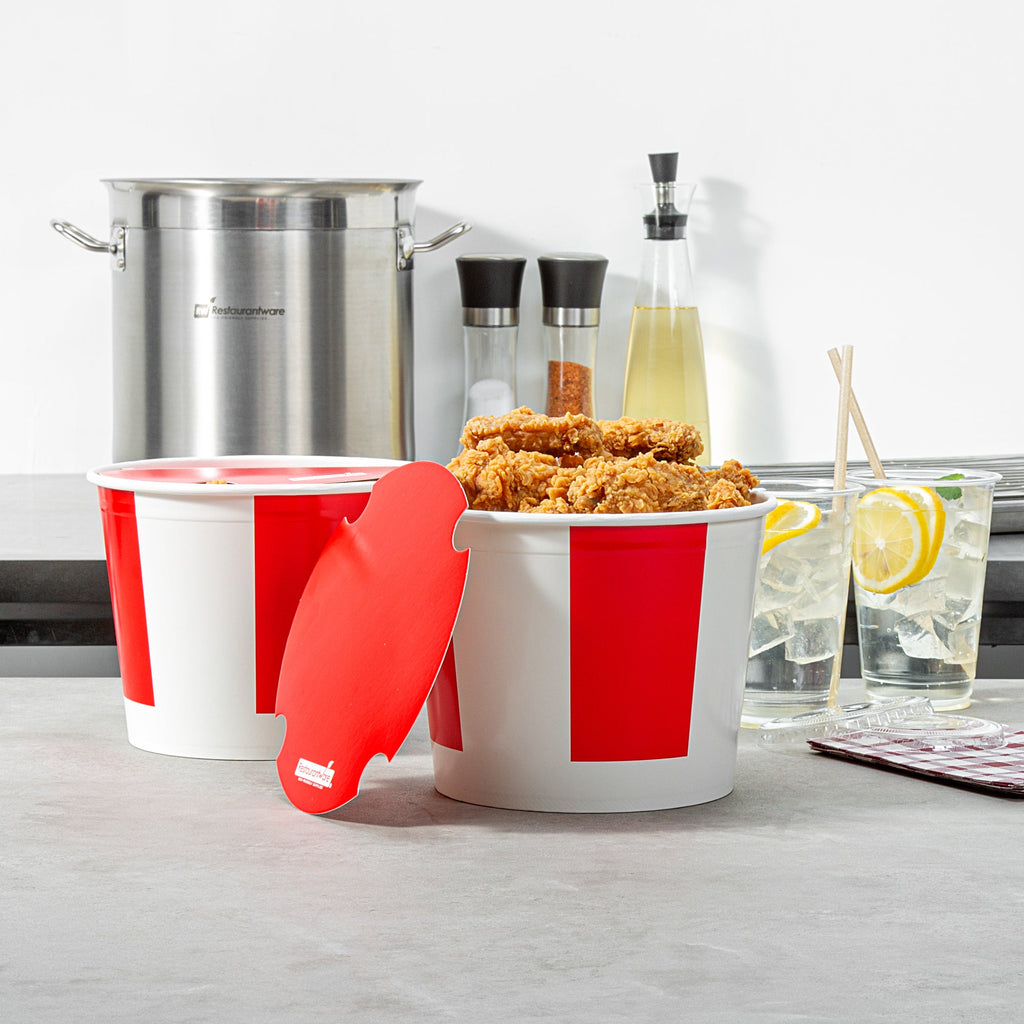 Bio Tek 85 oz Red and White Paper Chicken Bucket - with Lid - 100 count box