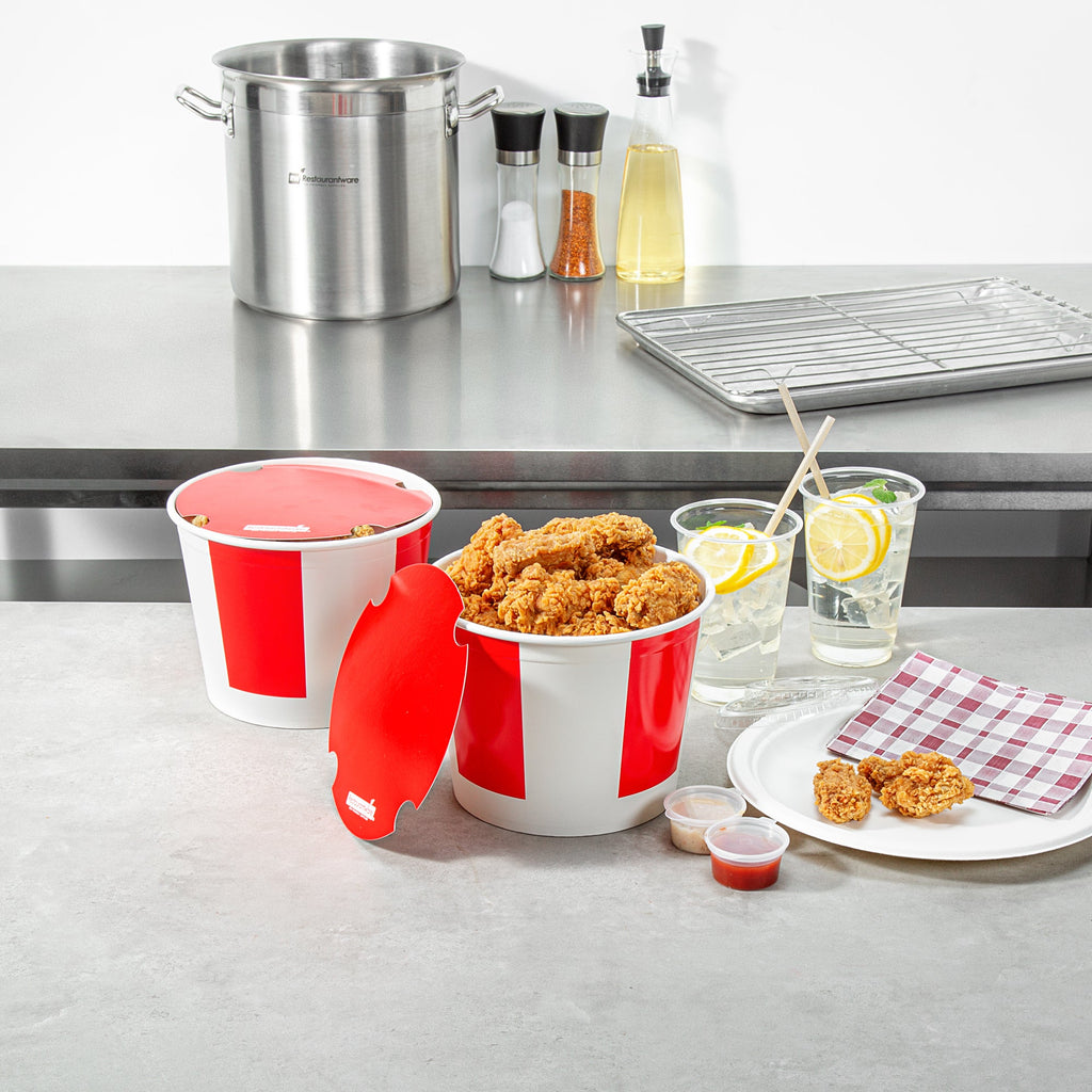 Bio Tek 85 oz Red and White Paper Chicken Bucket - with Lid - 100 count box