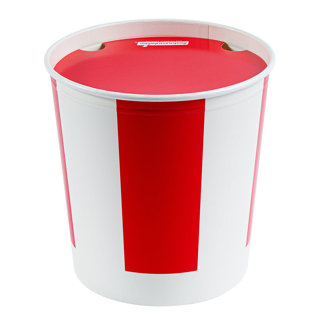 Bio Tek 130 oz Red and White Paper Chicken Bucket - with Lid - 25 count box