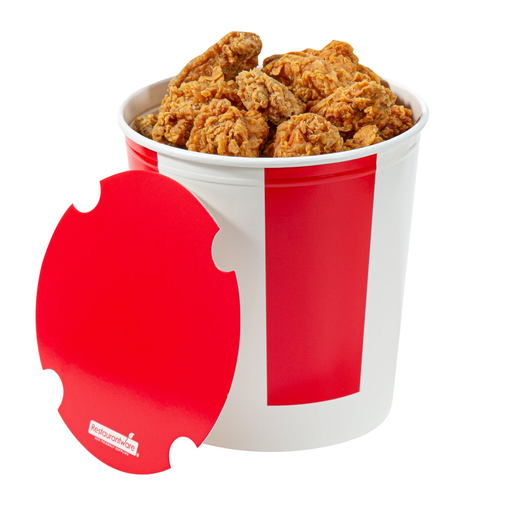 Bio Tek 130 oz Red and White Paper Chicken Bucket - with Lid - 25 count box