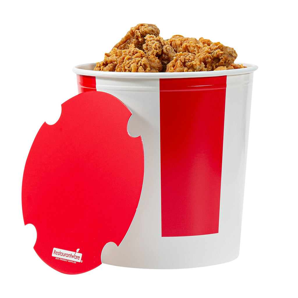 Bio Tek 130 oz Red and White Paper Chicken Bucket - with Lid - 25 count box