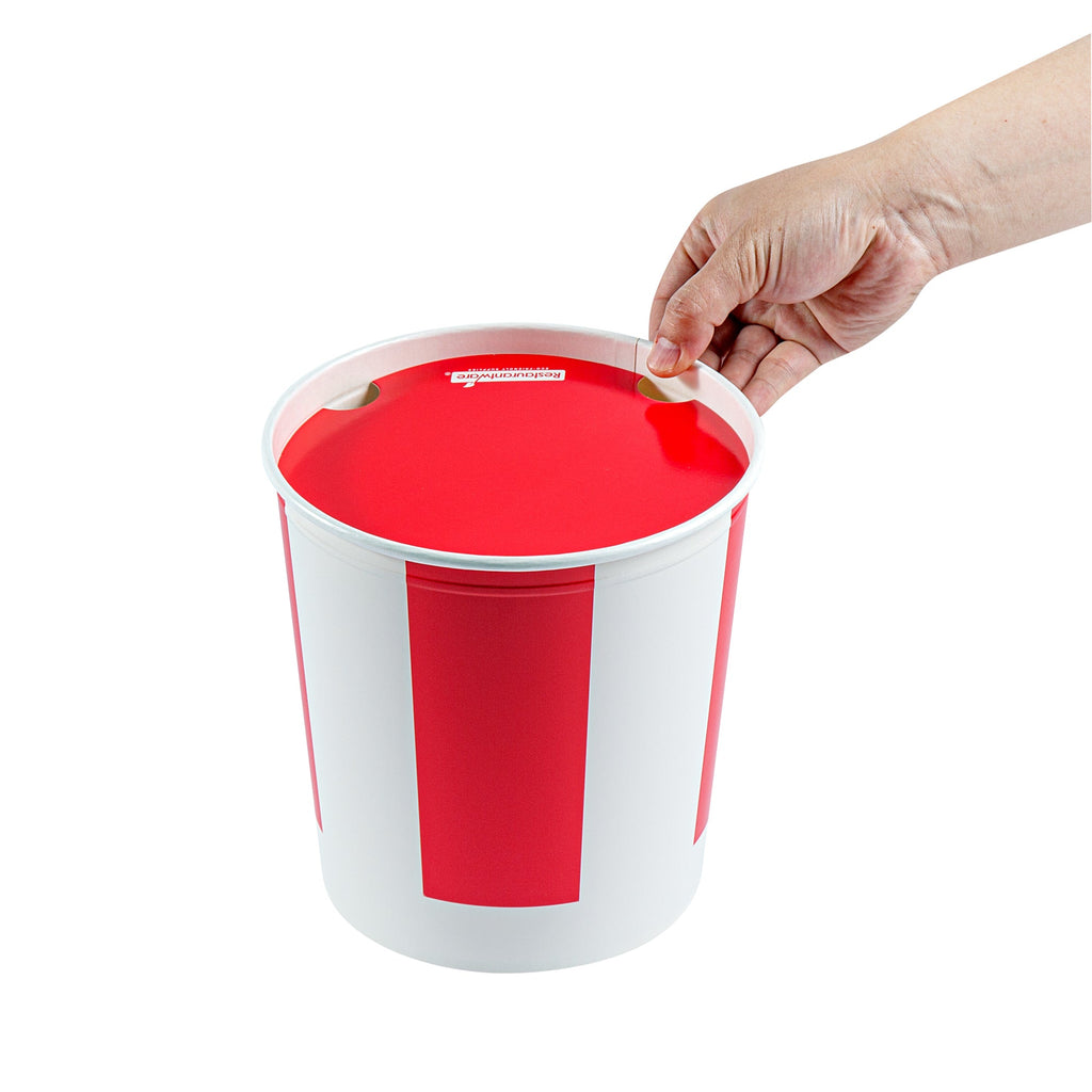 Bio Tek 130 oz Red and White Paper Chicken Bucket - with Lid - 25 count box