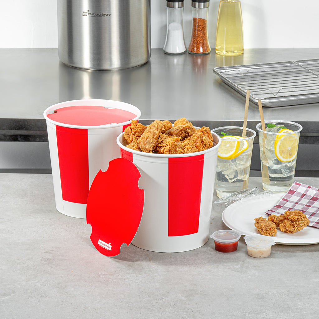 Bio Tek 130 oz Red and White Paper Chicken Bucket - with Lid - 100 count box