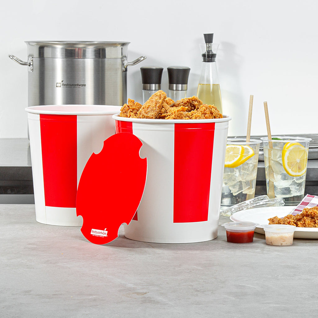 Bio Tek 130 oz Red and White Paper Chicken Bucket - with Lid - 100 count box