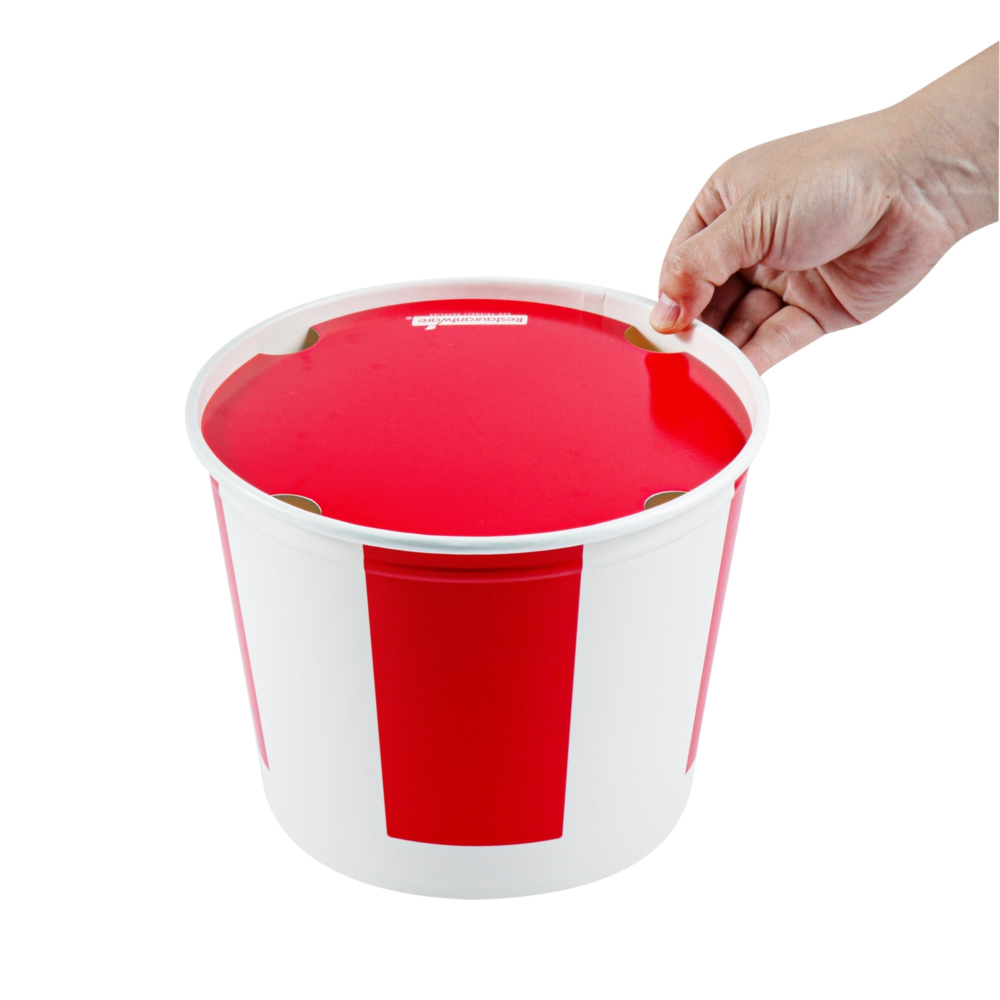 Bio Tek 150 oz Red and White Paper Chicken Bucket - with Lid - 25 count box