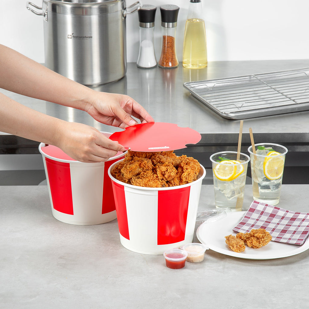 Bio Tek 150 oz Red and White Paper Chicken Bucket - with Lid - 25 count box