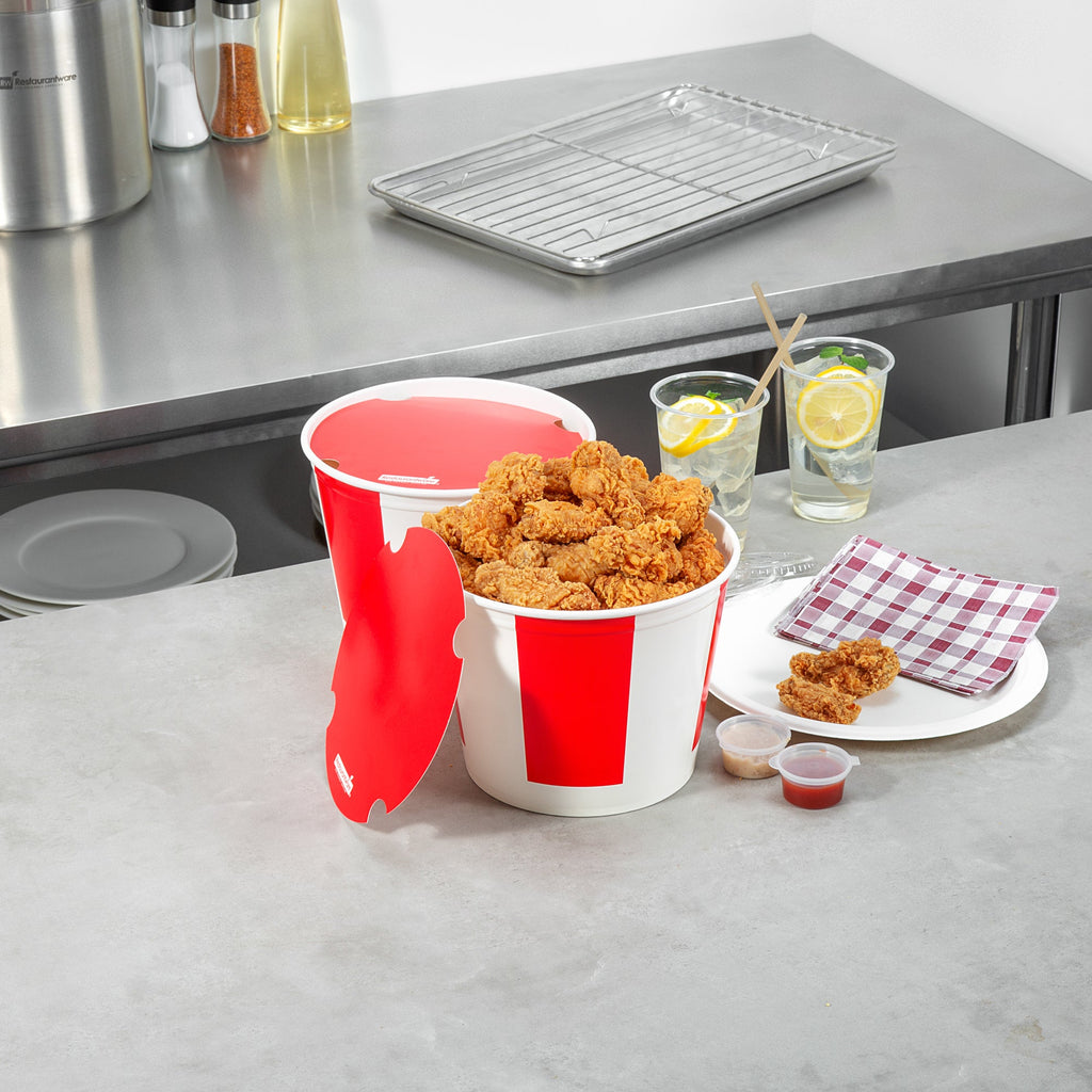 Bio Tek 150 oz Red and White Paper Chicken Bucket - with Lid - 25 count box