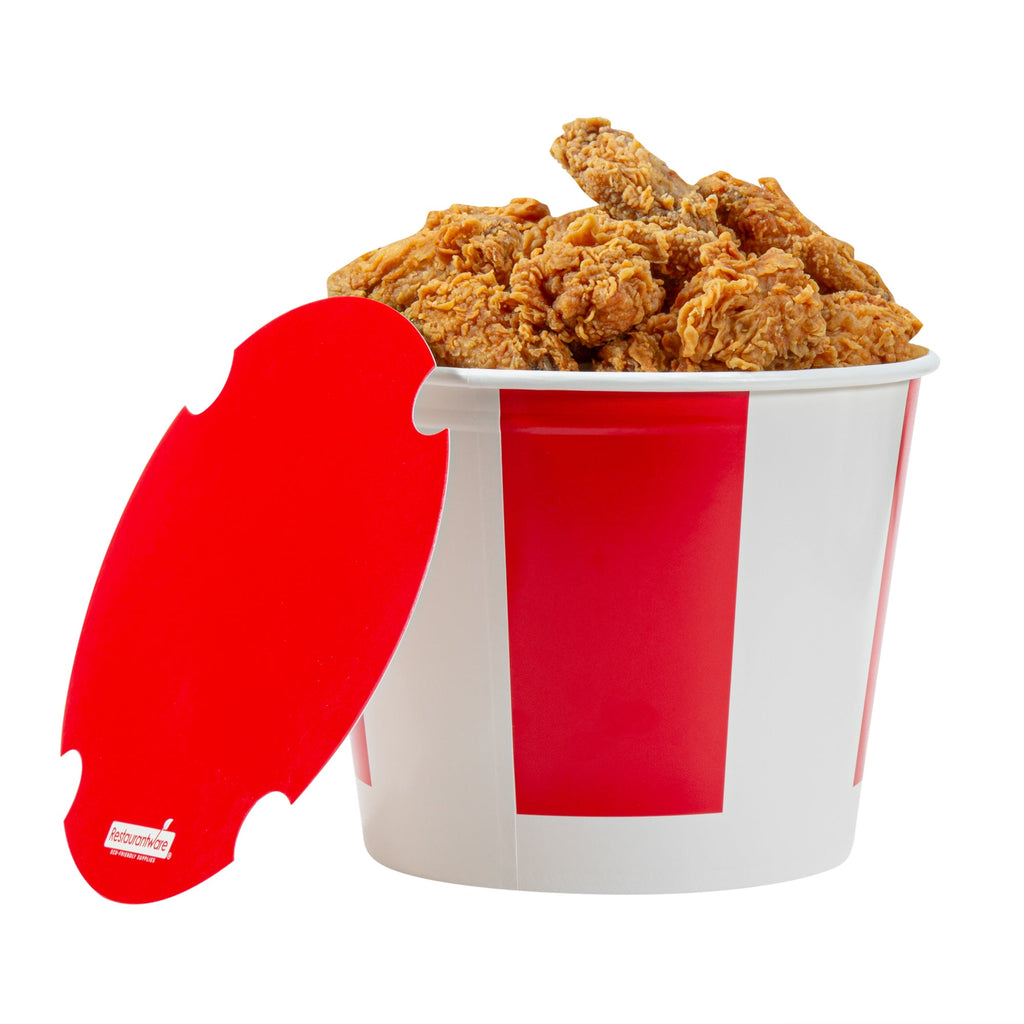Bio Tek 150 oz Red and White Paper Chicken Bucket - with Lid - 100 count box
