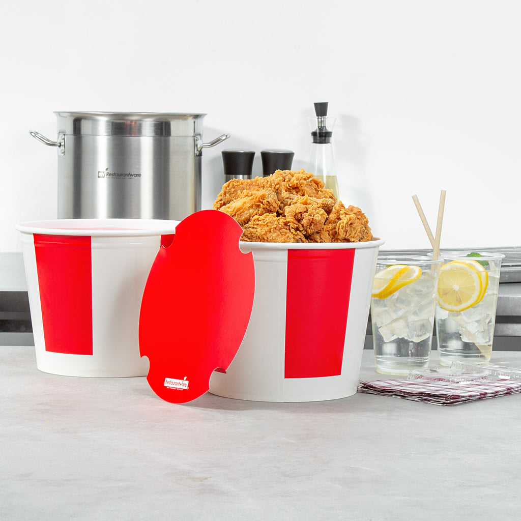 Bio Tek 150 oz Red and White Paper Chicken Bucket - with Lid - 100 count box