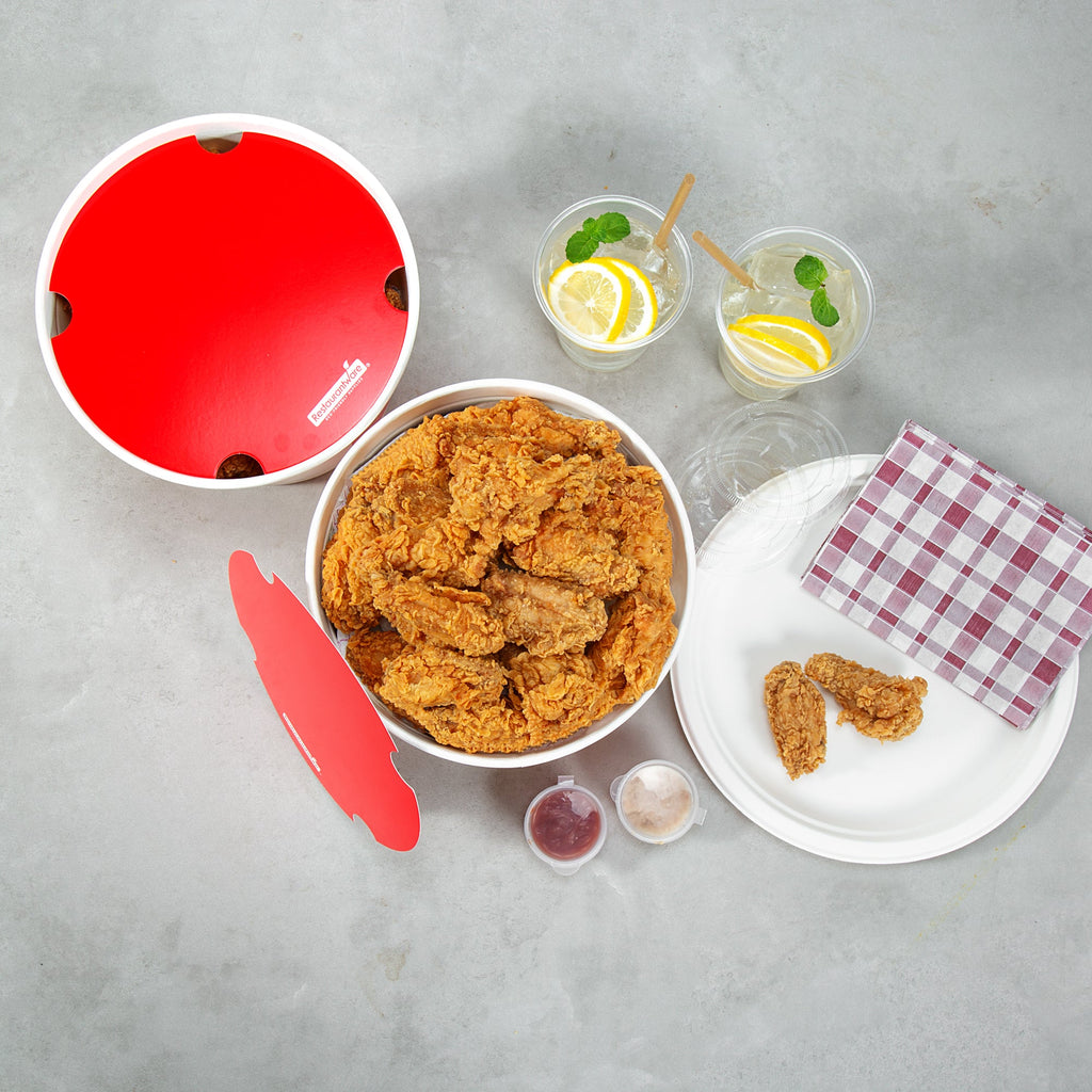 Bio Tek 150 oz Red and White Paper Chicken Bucket - with Lid - 100 count box
