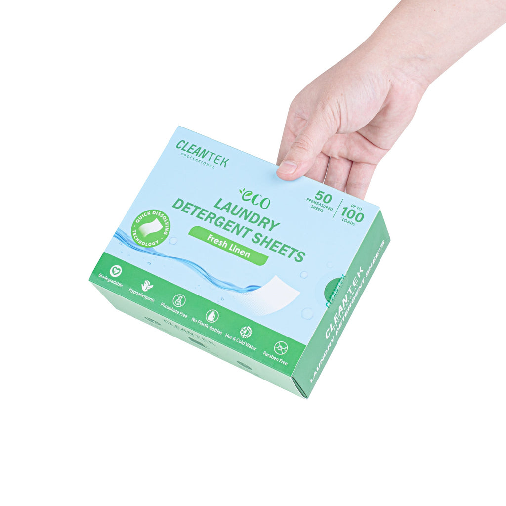 Clean Tek Professional Liquidless Laundry Detergent Sheet - Fresh Linen, Biodegradable, Hypoallergenic - 50 count box