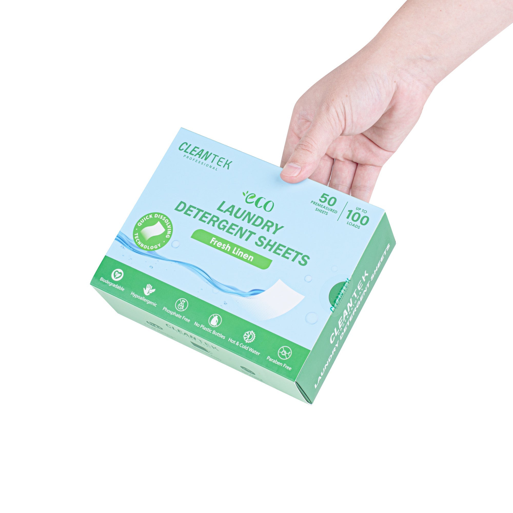 Clean Tek Professional Liquidless Laundry Detergent Sheet - Fresh Linen, Biodegradable, Hypoallergenic - 50 count box