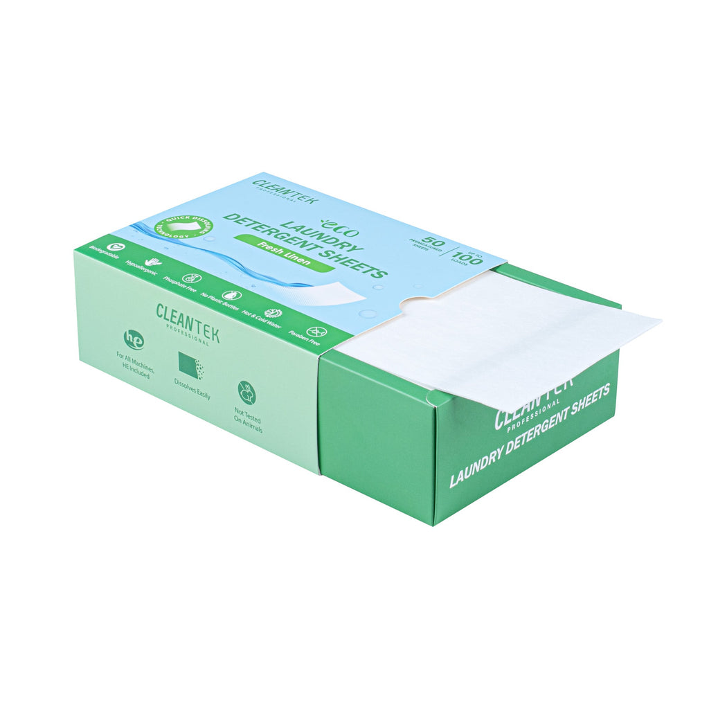 Clean Tek Professional Liquidless Laundry Detergent Sheet - Fresh Linen, Biodegradable, Hypoallergenic - 50 count box