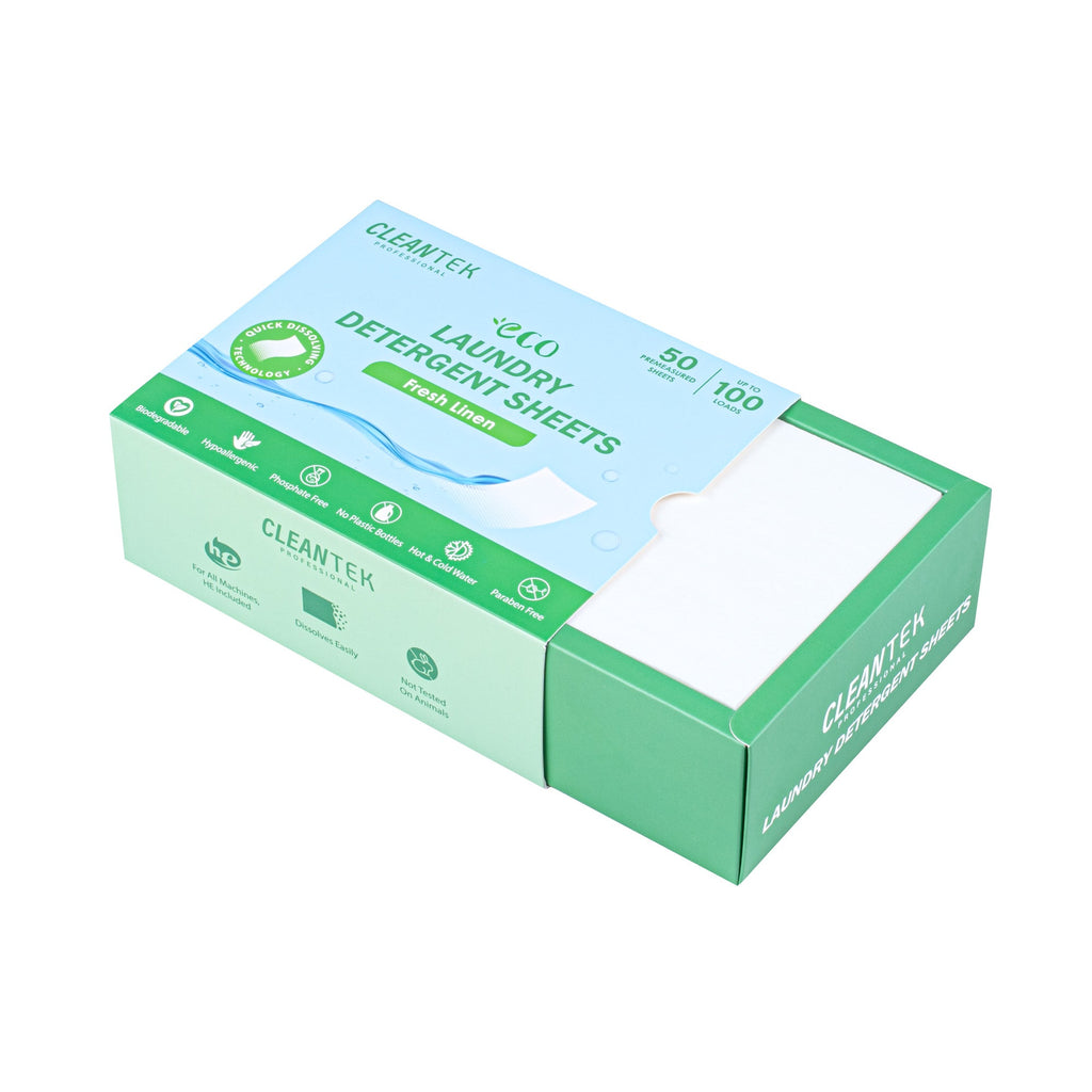 Clean Tek Professional Liquidless Laundry Detergent Sheet - Fresh Linen, Biodegradable, Hypoallergenic - 50 count box
