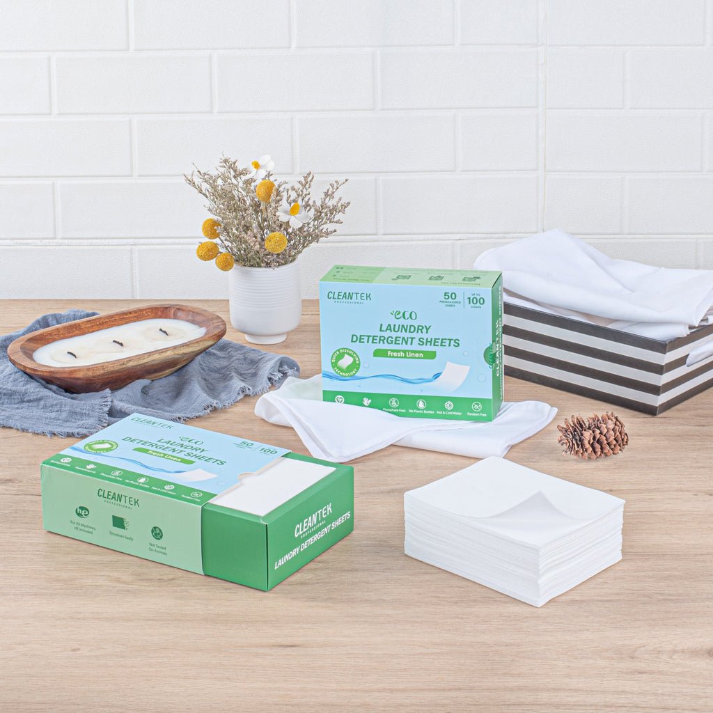 Clean Tek Professional Liquidless Laundry Detergent Sheet - Fresh Linen, Biodegradable, Hypoallergenic - 50 count box