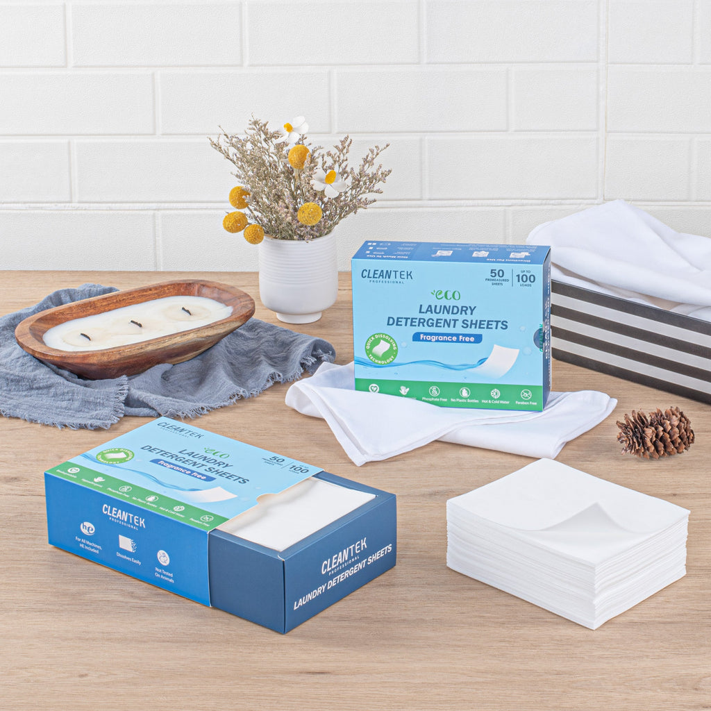 Clean Tek Professional Liquidless Laundry Detergent Sheet - Fragrance Free, Biodegradable, Hypoallergenic - 50 count box