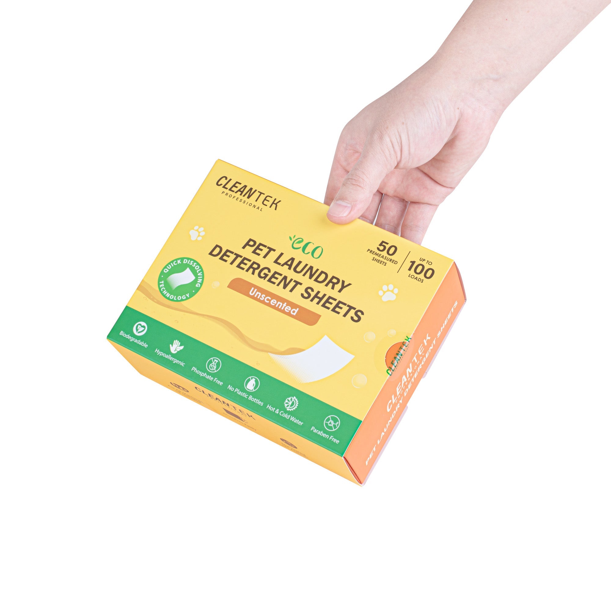 Clean Tek Professional Liquidless Pet Laundry Detergent Sheet - Unscented, Biodegradable, Hypoallergenic - 50 count box