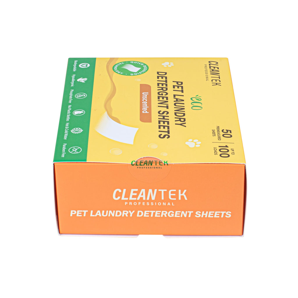 Clean Tek Professional Liquidless Pet Laundry Detergent Sheet - Unscented, Biodegradable, Hypoallergenic - 50 count box