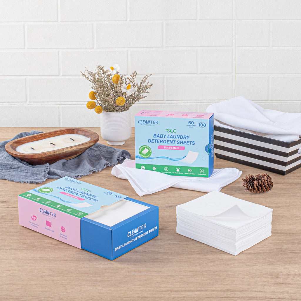 Clean Tek Professional Liquidless Baby Laundry Detergent Sheet - Unscented, Biodegradable, Hypoallergenic - 50 count box