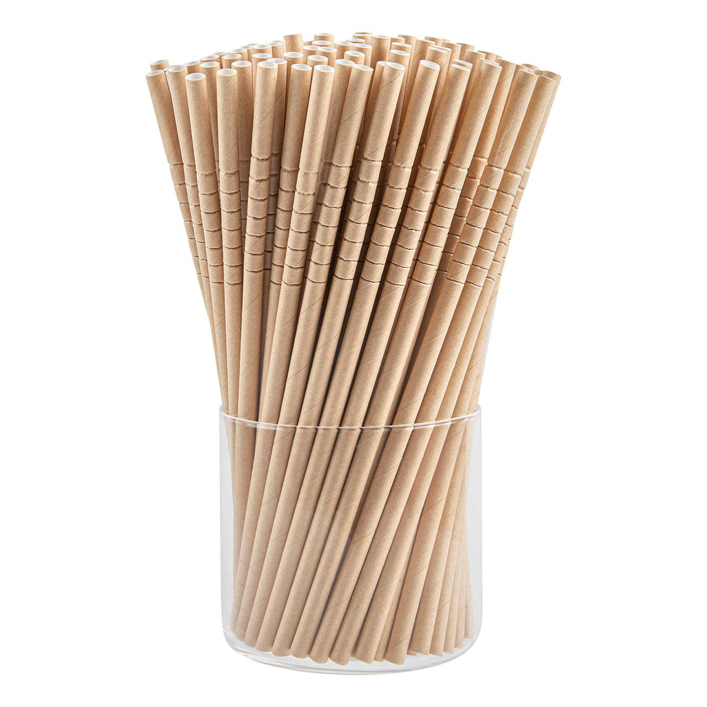 Basic Nature Kraft Paper Bendable Straw - Unwrapped, Biodegradable, 6 mm - 7 3/4" - 100 count box