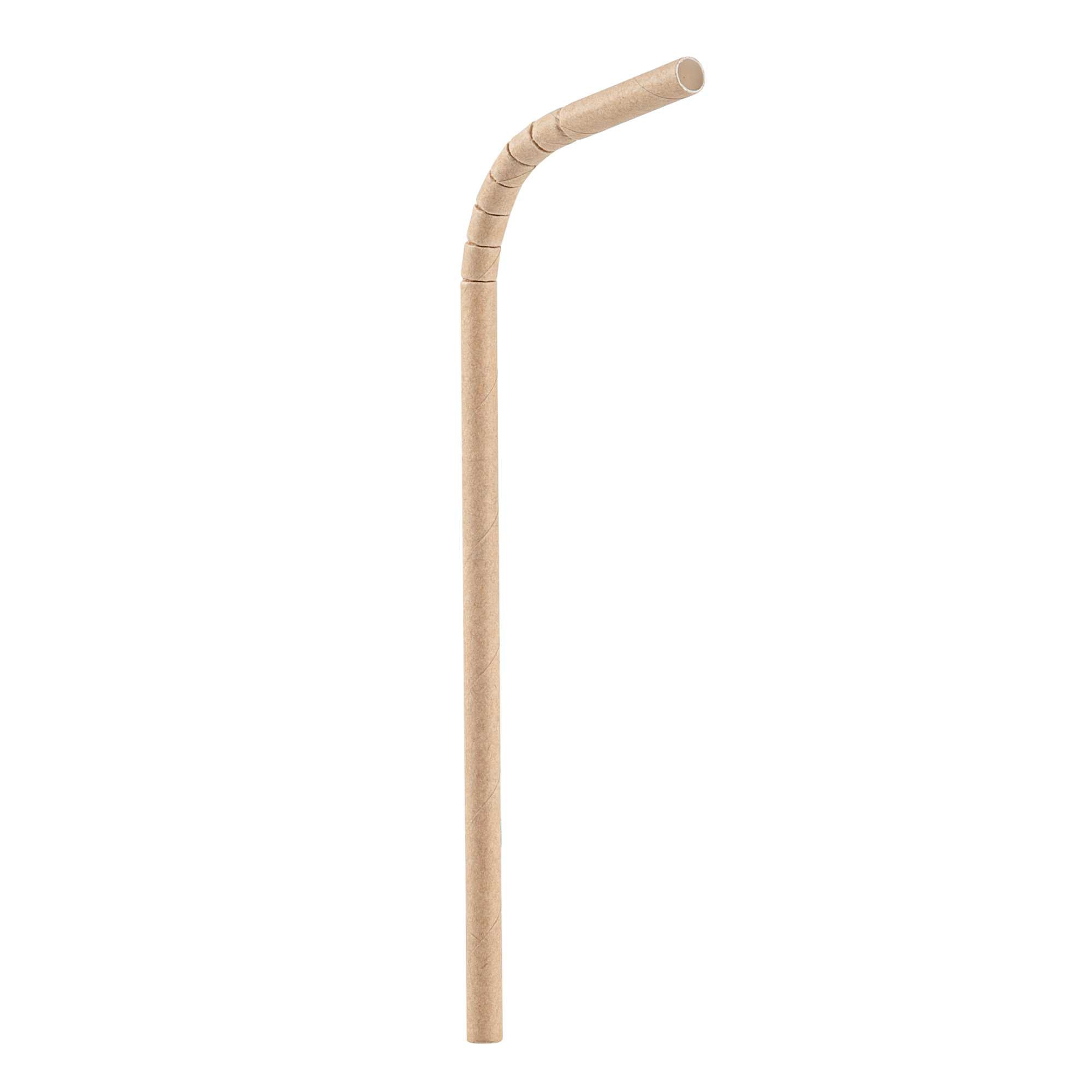 Basic Nature Kraft Paper Bendable Straw - Unwrapped, Biodegradable, 6 mm - 7 3/4" - 100 count box